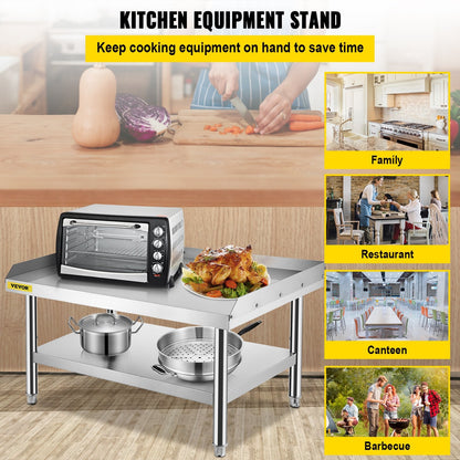 Stainless Steel Equipment Grill Stand, 122 x 76 x 61cm Stainless Table, Grill Stand Table with Adjustable Storage Undershelf, Equipment Stand Grill Table for Hotel, Home, Restaurant Kitchen