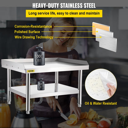 Stainless Steel Equipment Grill Stand, 122 x 76 x 61cm Stainless Table, Grill Stand Table with Adjustable Storage Undershelf, Equipment Stand Grill Table for Hotel, Home, Restaurant Kitchen