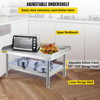 Stainless Steel Equipment Grill Stand, 122 x 76 x 61cm Stainless Table, Grill Stand Table with Adjustable Storage Undershelf, Equipment Stand Grill Table for Hotel, Home, Restaurant Kitchen