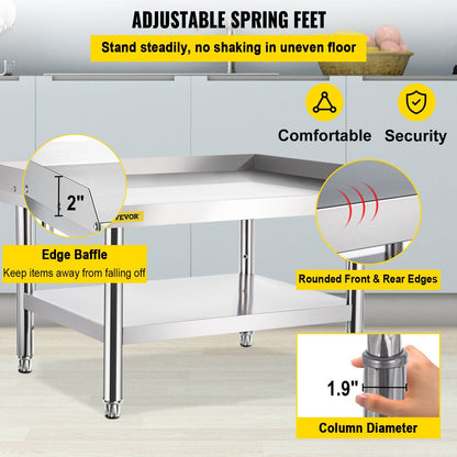 Stainless Steel Equipment Grill Stand, 122 x 76 x 61cm Stainless Table, Grill Stand Table with Adjustable Storage Undershelf, Equipment Stand Grill Table for Hotel, Home, Restaurant Kitchen