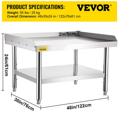 Stainless Steel Equipment Grill Stand, 122 x 76 x 61cm Stainless Table, Grill Stand Table with Adjustable Storage Undershelf, Equipment Stand Grill Table for Hotel, Home, Restaurant Kitchen