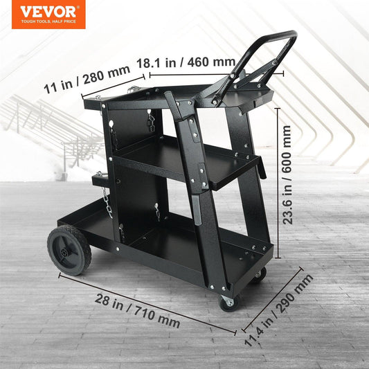 Welding Cart, 3-Tier Welder Cart Heavy Duty with 400 Lbs Weight Capacity, 360Â° Swivel Wheels, Tank Storage Safety Chains, Rolling MIG Welder Cart for TIG, ARC, MMA, Plasma Cutter Welding Machine.