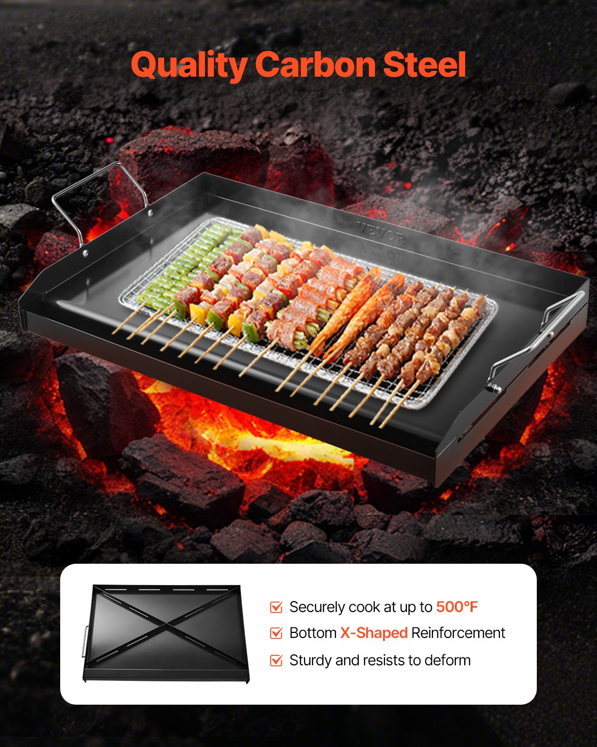 Carbon Steel Griddle, 24x16 inch Universal Flat Top Rectangular Plate, Gas Grill Griddle for BBQ Grill, Teppanyaki, Portable Family Cookware with Handle, for Camping Tailgating Party.