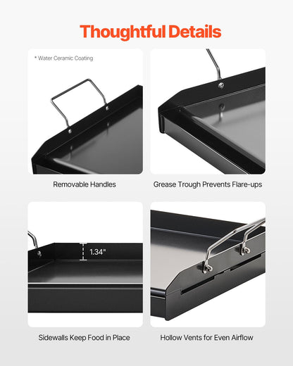 Carbon Steel Griddle, 24x16 inch Universal Flat Top Rectangular Plate, Gas Grill Griddle for BBQ Grill, Teppanyaki, Portable Family Cookware with Handle, for Camping Tailgating Party.