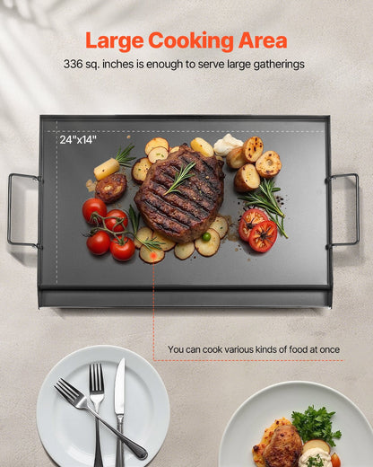 Carbon Steel Griddle, 24x16 inch Universal Flat Top Rectangular Plate, Gas Grill Griddle for BBQ Grill, Teppanyaki, Portable Family Cookware with Handle, for Camping Tailgating Party.
