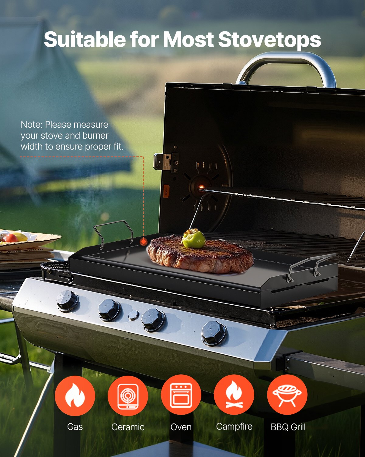 Carbon Steel Griddle, 24x16 inch Universal Flat Top Rectangular Plate, Gas Grill Griddle for BBQ Grill, Teppanyaki, Portable Family Cookware with Handle, for Camping Tailgating Party.