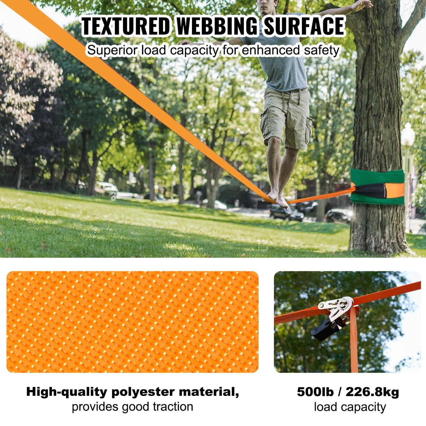 Slackline Kit with Training Line, 18.3m Backyard Slack Line Equipment, Easy Setup Tight Rope for Kids Adults, Complete Slackline Set with Tree Protectors, Arm Trainer, Carry Bag, and Instruction