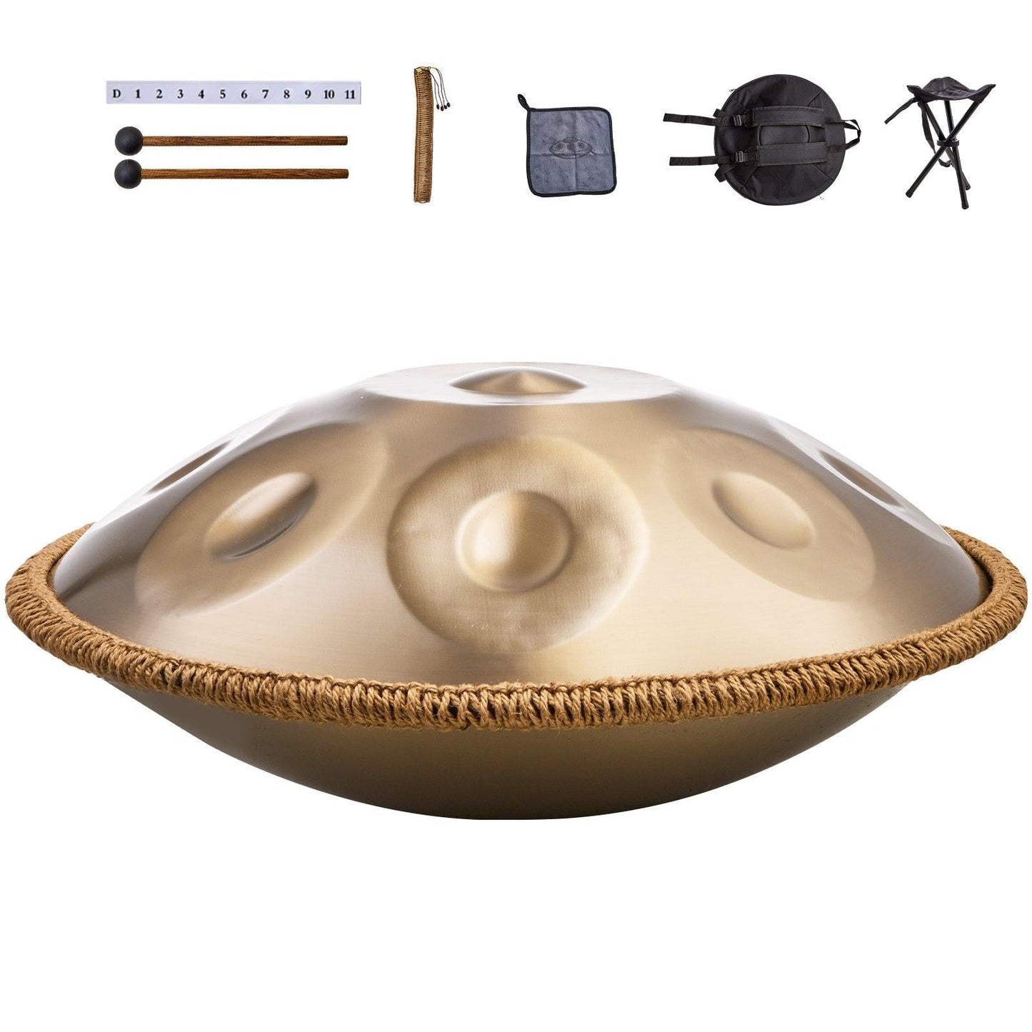 Handpan Drum 22 in 10 Notes D Minor Hand Drum Instrument with Mallet.