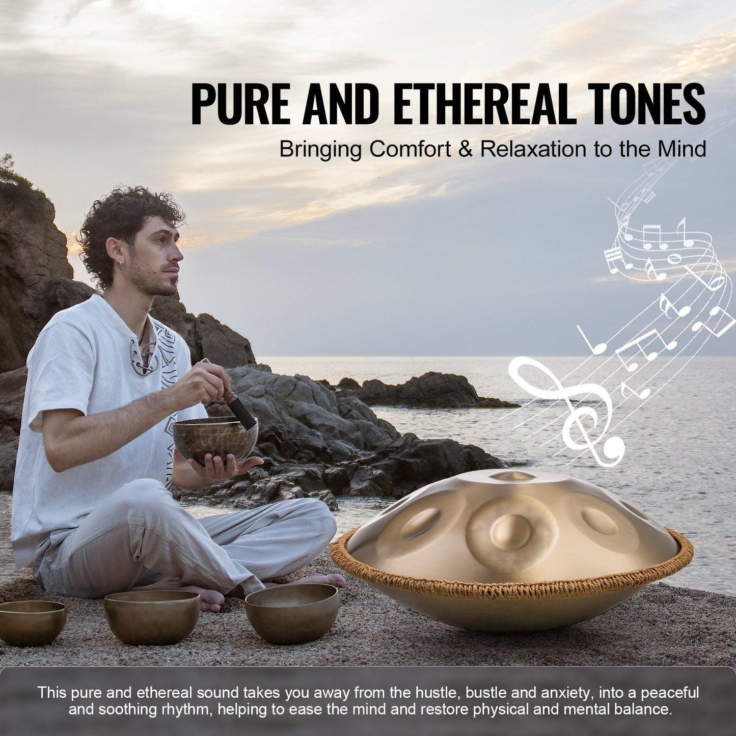 Handpan Drum 22 in 10 Notes D Minor Hand Drum Instrument with Mallet.