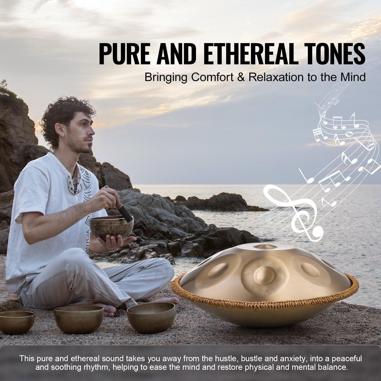 Handpan Drum 22 in 10 Notes D Minor Hand Drum Instrument with Mallet.
