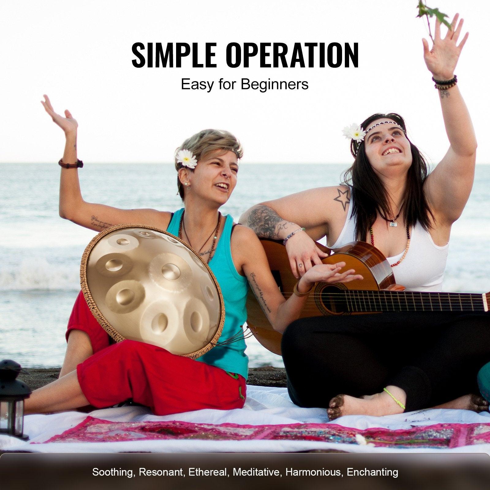 Handpan Drum 22 in 10 Notes D Minor Hand Drum Instrument with Mallet.