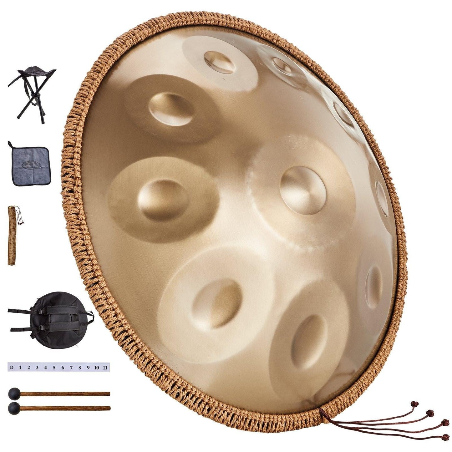 Handpan Drum 22 in 10 Notes D Minor Hand Drum Instrument with Mallet.