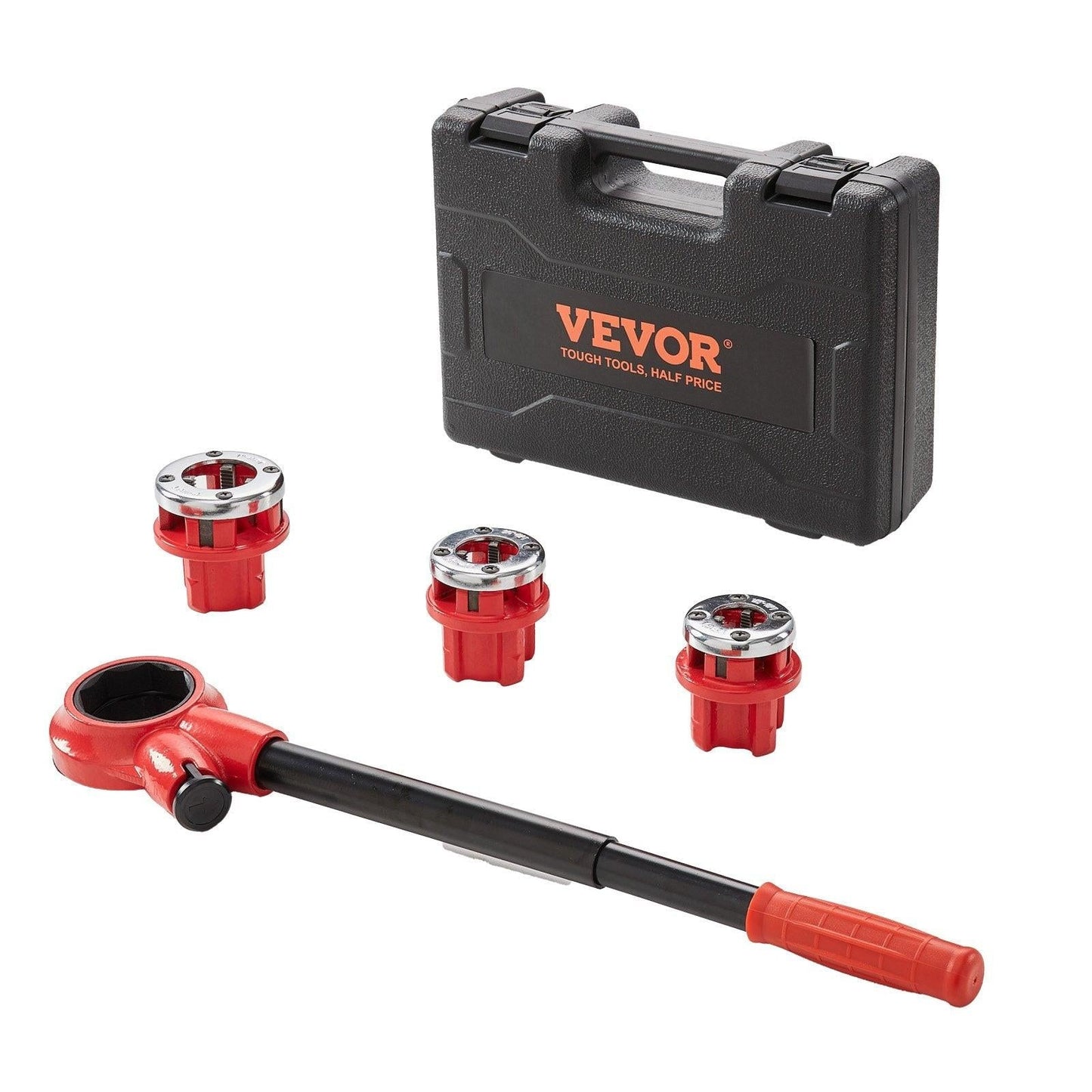 Ratchet Pipe Threader Kit, 1/2" NPT, 3/4" NPT, 1" NPT Manual Ratcheting Pipe Threader, Portable Pipe Threading Tool Set with 3PCS NPT Dies, Storage Case for Galvanized Aluminum Iron Copper Pipes.