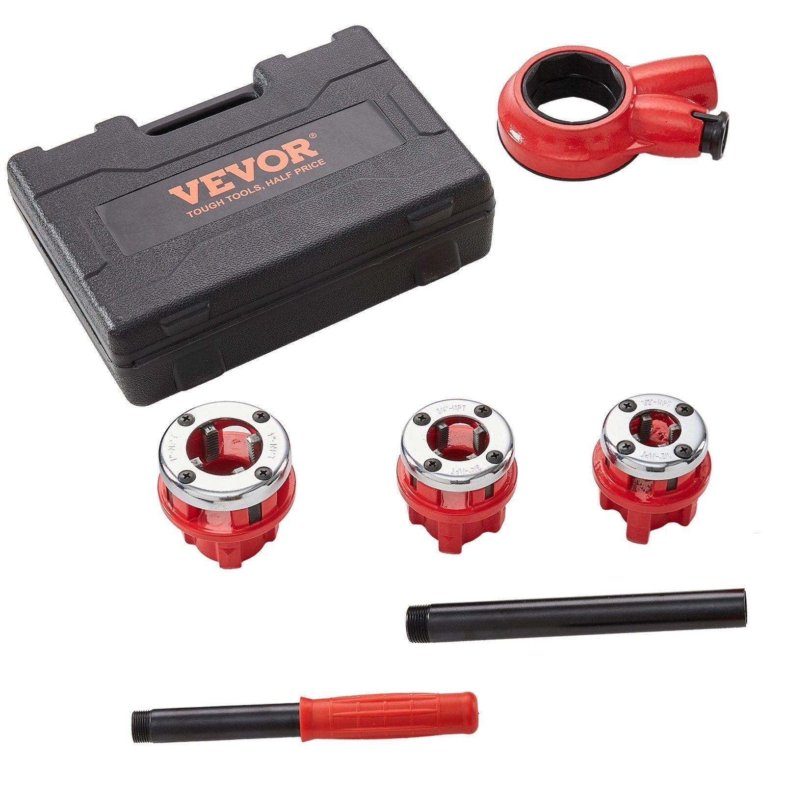 Ratchet Pipe Threader Kit, 1/2" NPT, 3/4" NPT, 1" NPT Manual Ratcheting Pipe Threader, Portable Pipe Threading Tool Set with 3PCS NPT Dies, Storage Case for Galvanized Aluminum Iron Copper Pipes.