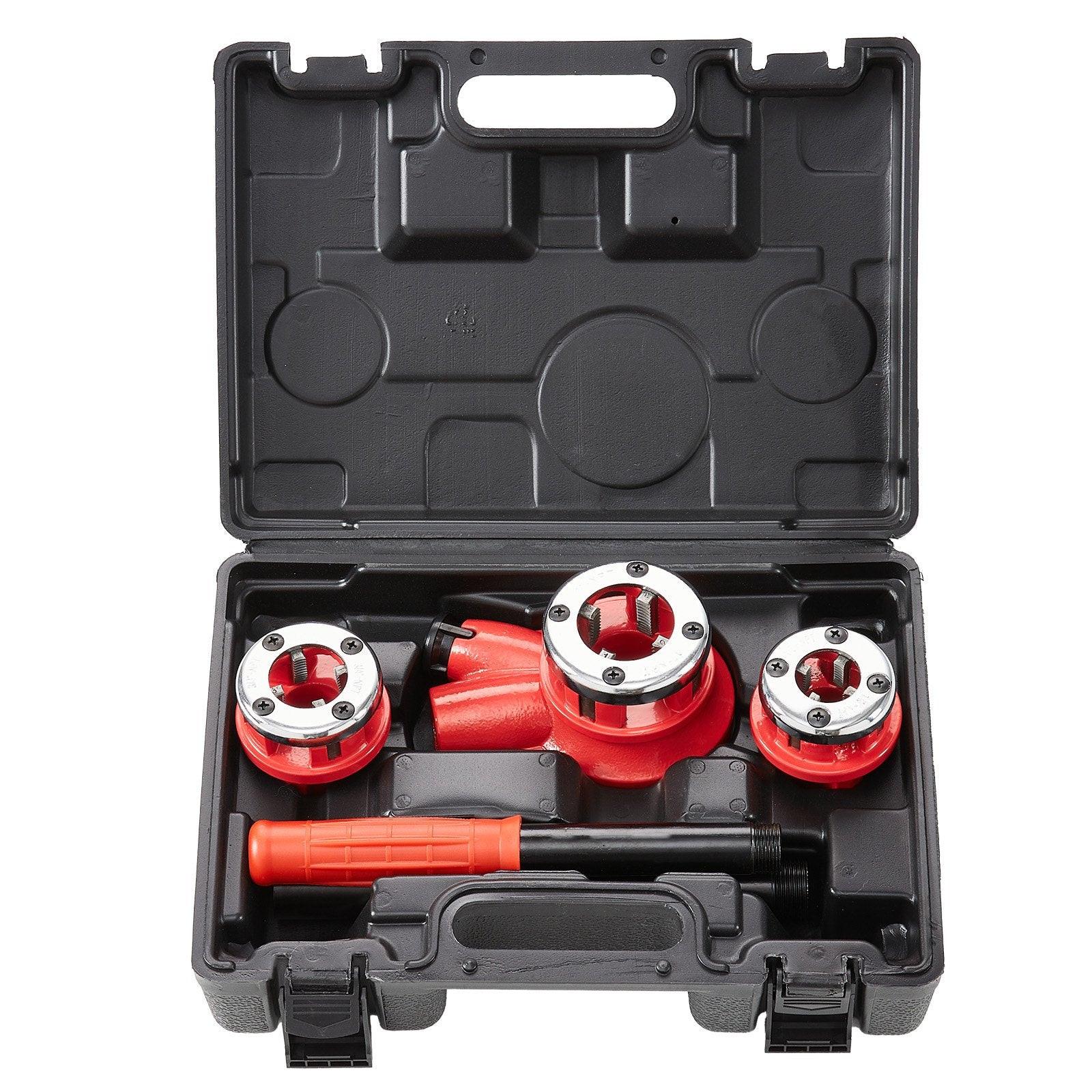 Ratchet Pipe Threader Kit, 1/2" NPT, 3/4" NPT, 1" NPT Manual Ratcheting Pipe Threader, Portable Pipe Threading Tool Set with 3PCS NPT Dies, Storage Case for Galvanized Aluminum Iron Copper Pipes.