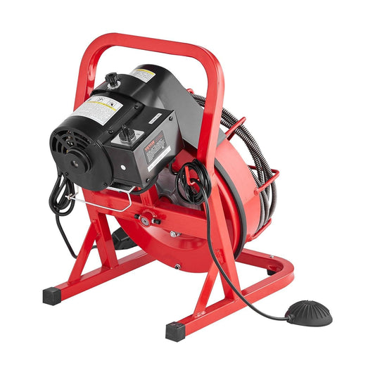 Drain Cleaner Machine Drain Auger 50FT x 3/8 Inch Manual Feed & 4 Cutters.