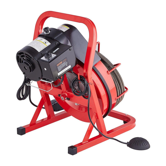 Drain Cleaner Machine Drain Auger 50FT x 1/2 Inch Manual Feed & 4 Cutters.