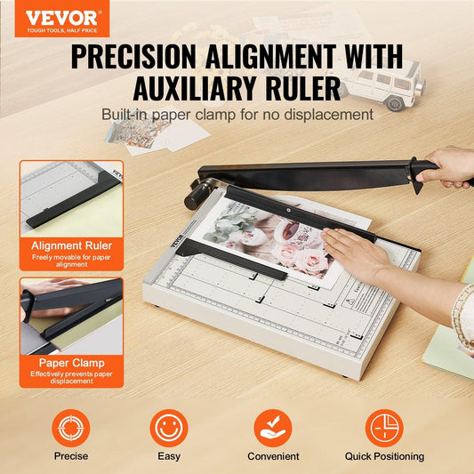 Paper Cutter, Guillotine Trimmer, 381 mm Cut Length, 16 Sheets Capacity, Heavy Duty Guillotine Paper Cutter with Guard Rail/Blade Lock for Cardstock/Cardboard, Paper Trimmer for Home Office.