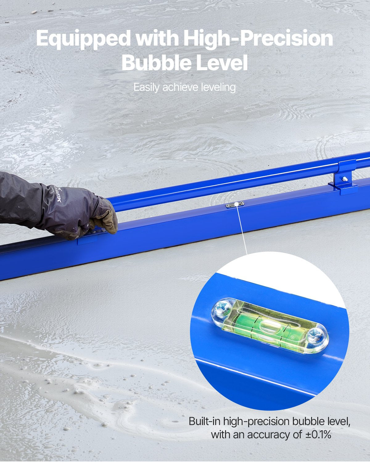 Concrete Screed, 120.5 cm Screed with Level Vial, Easy Cleanup & End Cap Design, Aluminum Lightweight & Reversable Handle for Leveling Floors, Small-Scale Construction and Home Renovation