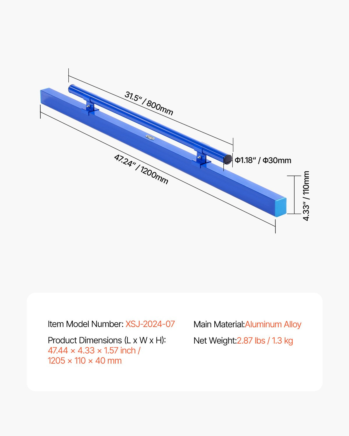 Concrete Screed, 120.5 cm Screed with Level Vial, Easy Cleanup & End Cap Design, Aluminum Lightweight & Reversable Handle for Leveling Floors, Small-Scale Construction and Home Renovation