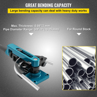Pipe Tube Bender, 3/8" to 1" Manual Pipe Tube Bender, with 7 Dies, Heavy Duty Tube Bender Tubing of Steel Metal Copper, for Repair Shops, Blue.