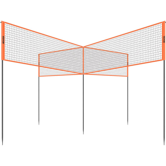 4-Way Volleyball Net, Adjustable Height Badminton Net Set for Backyard Beach Lawn, Outdoor Portable Volleyball Net with Carrying Bag, 4 Square Quick Assemble Game Set For Kids And Adults.