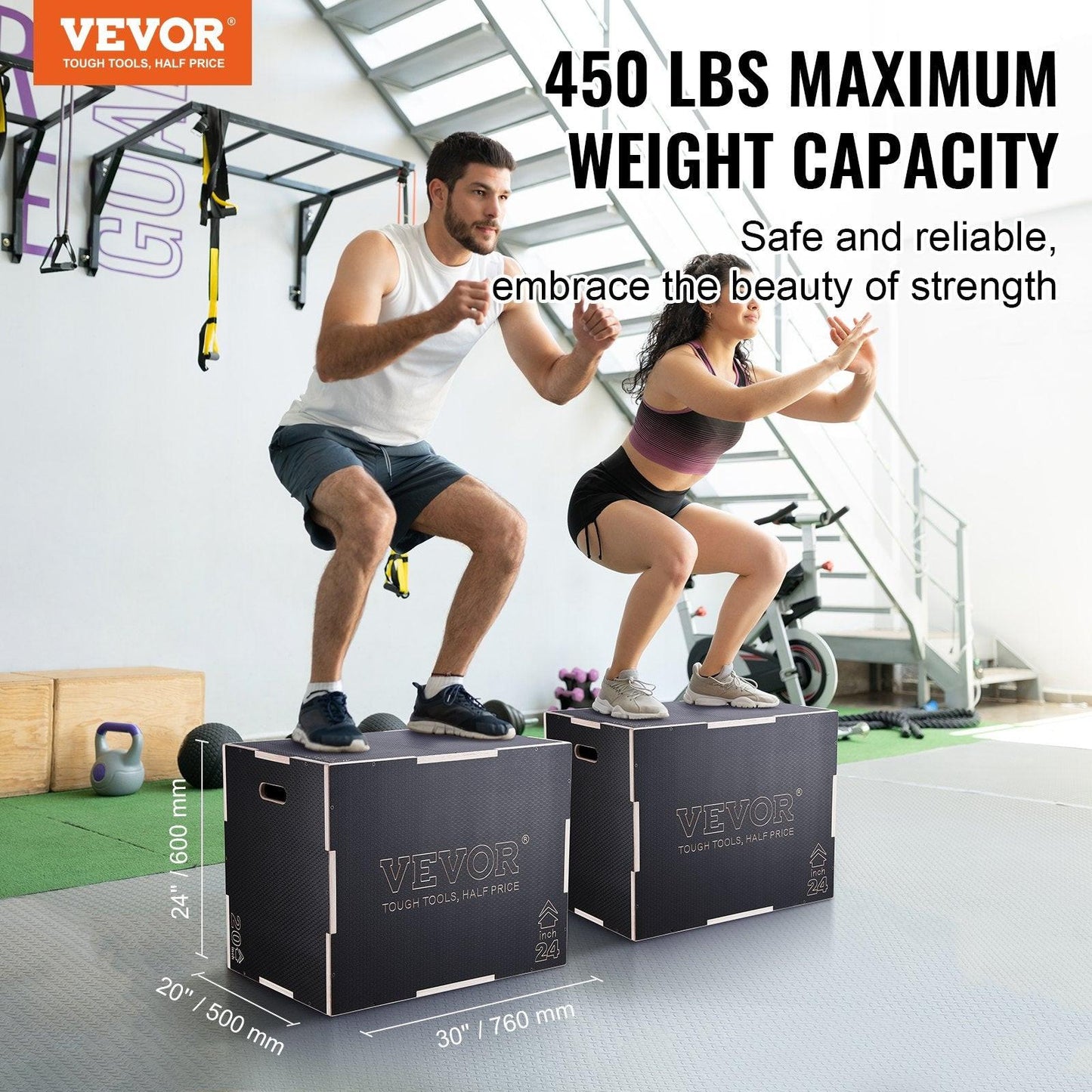 3 in 1 Plyometric Jump Box, 30/24/20 Inch Wooden Plyo Box, Platform & Jumping Agility Box, Anti-Slip Fitness Exercise Step Up Box for Home Gym Training, Conditioning Strength Training, Black.