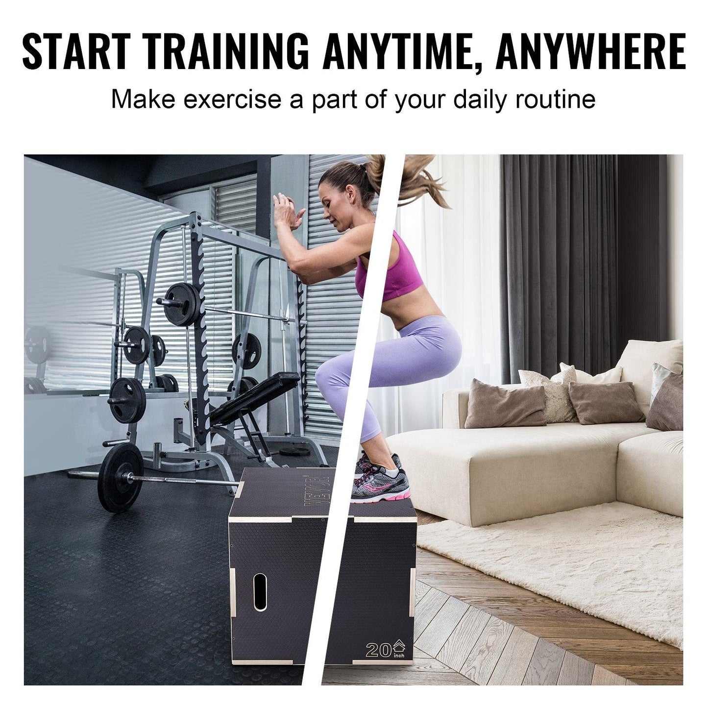 3 in 1 Plyometric Jump Box, 30/24/20 Inch Wooden Plyo Box, Platform & Jumping Agility Box, Anti-Slip Fitness Exercise Step Up Box for Home Gym Training, Conditioning Strength Training, Black.