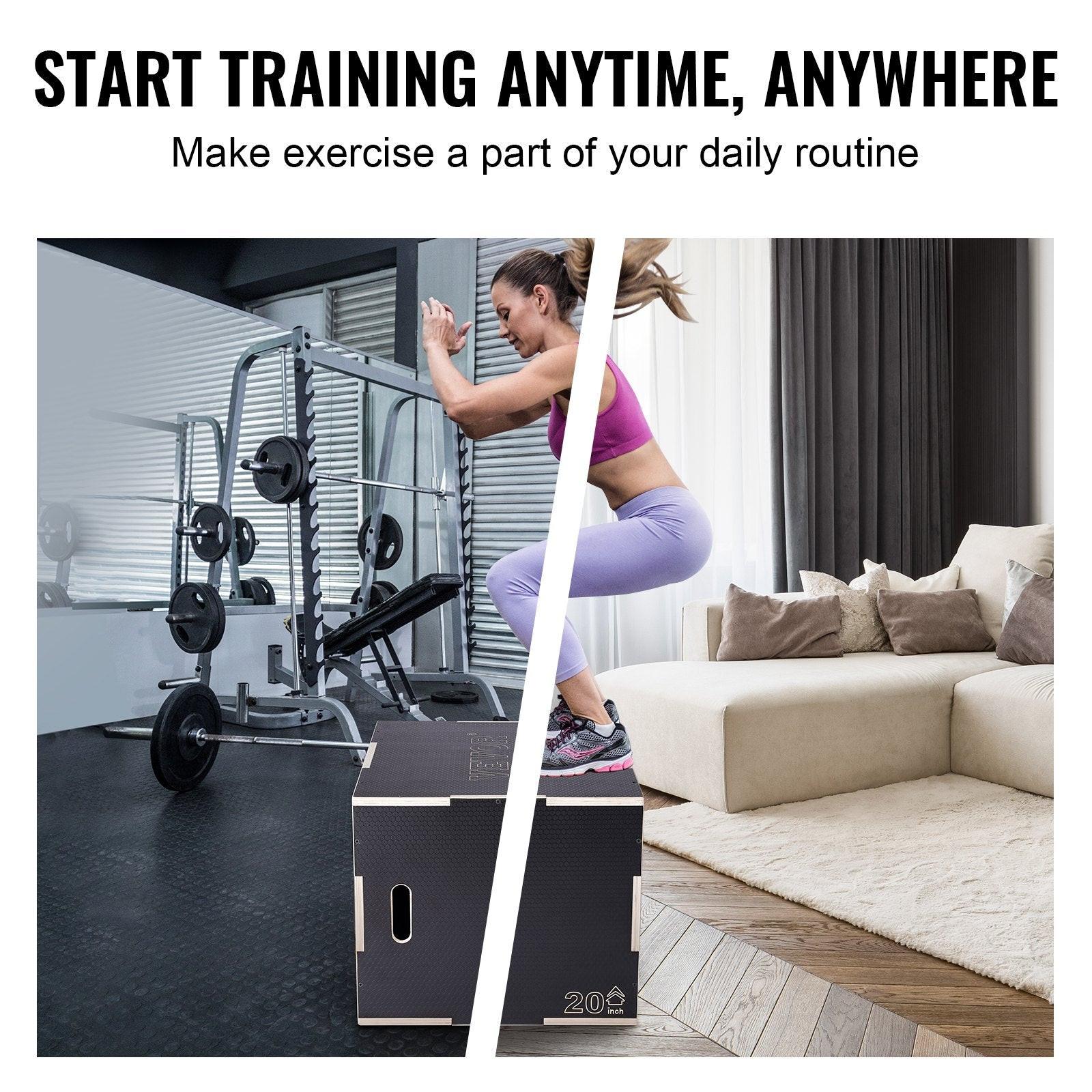 3 in 1 Plyometric Jump Box, 30/24/20 Inch Wooden Plyo Box, Platform & Jumping Agility Box, Anti-Slip Fitness Exercise Step Up Box for Home Gym Training, Conditioning Strength Training, Black.
