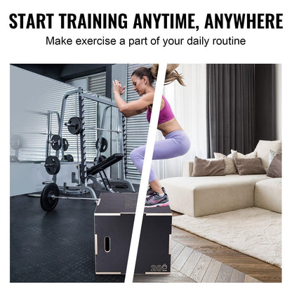 3 in 1 Plyometric Jump Box, 30/24/20 Inch Wooden Plyo Box, Platform & Jumping Agility Box, Anti-Slip Fitness Exercise Step Up Box for Home Gym Training, Conditioning Strength Training, Black.