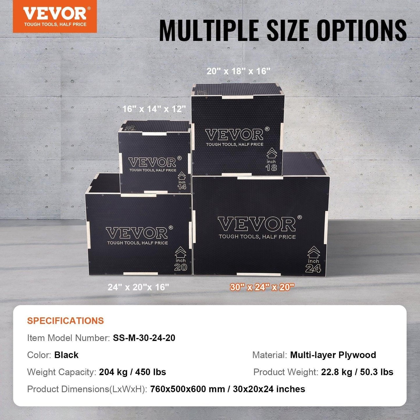 3 in 1 Plyometric Jump Box, 30/24/20 Inch Wooden Plyo Box, Platform & Jumping Agility Box, Anti-Slip Fitness Exercise Step Up Box for Home Gym Training, Conditioning Strength Training, Black.