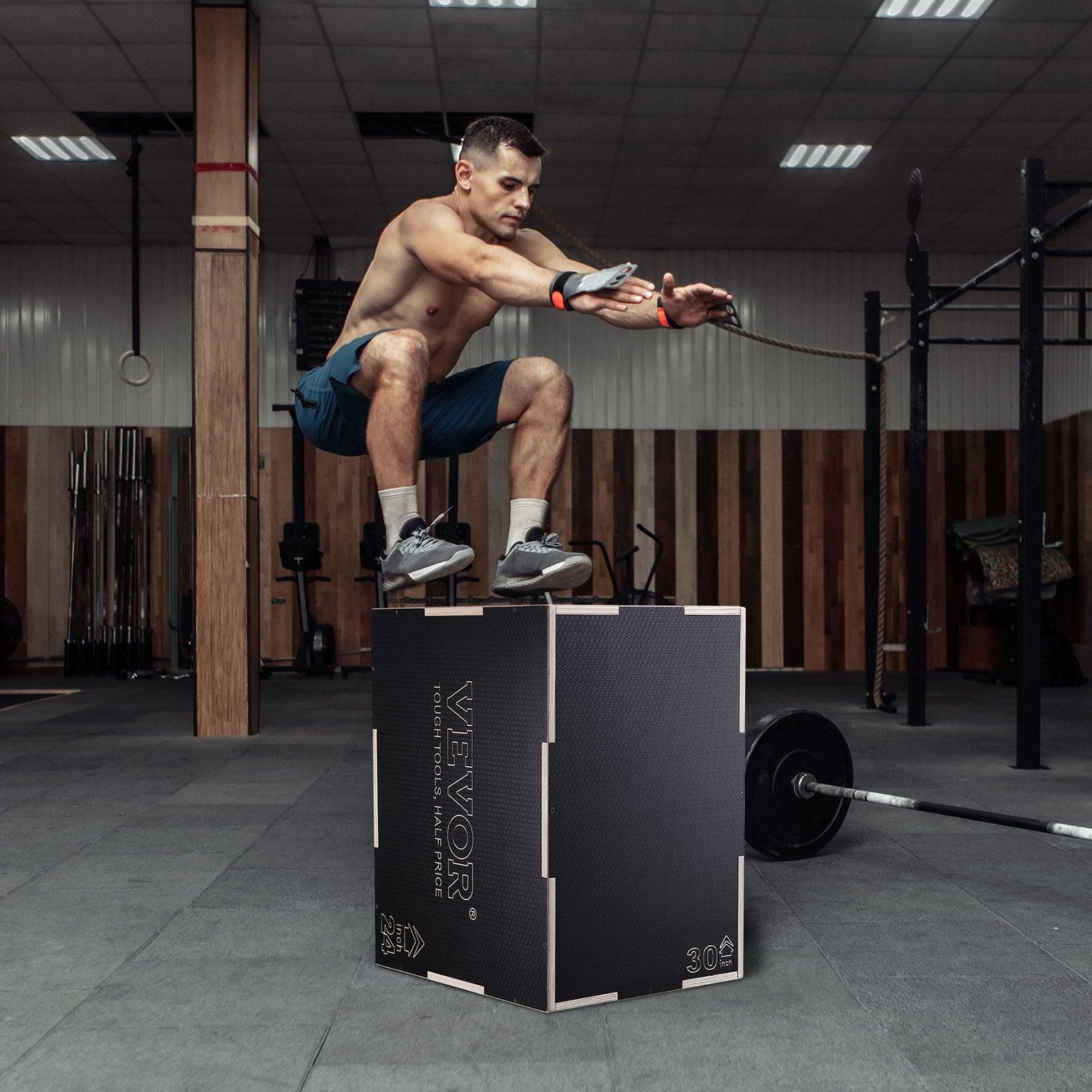 3 in 1 Plyometric Jump Box, 30/24/20 Inch Wooden Plyo Box, Platform & Jumping Agility Box, Anti-Slip Fitness Exercise Step Up Box for Home Gym Training, Conditioning Strength Training, Black.