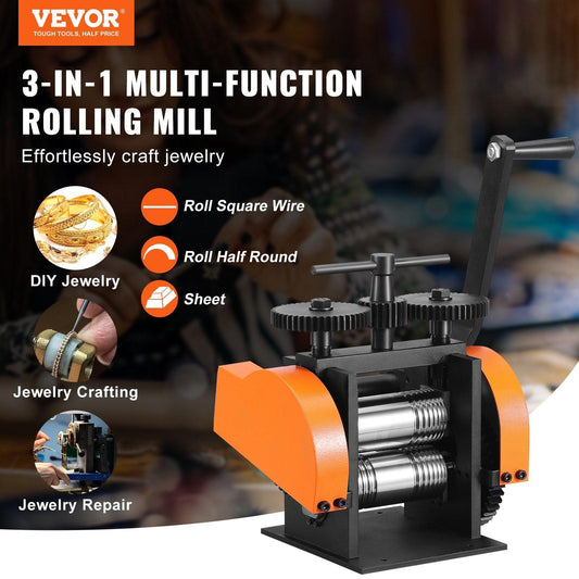 Rolling Mill, 1.77"/45 mm Jewelry Rolling Mill Machine, 1: 2.4 Gear Ratio, 3-in-1 Multi-function Rolling Mill, 0-6 mm Press Thickness for Metal Jewelry Making Sheet Square Wire Semicircle.