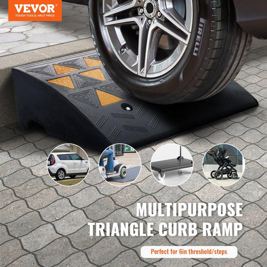 Rubber Curb Ramp 15.2 cm Rise Height Sidewalk Curb Ramp, 37 cm Width 49.1 cm Length Driveway Ramp for Curb, 15T Heavy Duty Rubber Ramp for Forklifts, Trucks, Buses, Cars, Wheelchairs, Bikes.