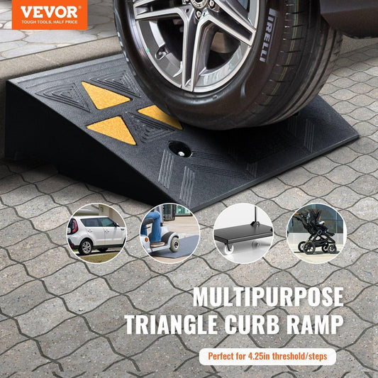 Rubber Curb Ramp 10.8 cm Rise Height Sidewalk Curb Ramp, 30 cm Width 50 cm Length Driveway Ramp for Curb, 15T Heavy Duty Rubber Ramp for Forklifts, Trucks, Buses, Cars, Wheelchairs, Bikes.