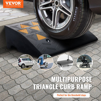 Rubber Curb Ramp 2 Pack, 15.2 cm Rise Height Heavy-Duty 15 tons Load Capacity Threshold Ramps, Driveway Ramps with Stable Grid Structure for Cars, Wheelchairs, Bikes, Motorcycles