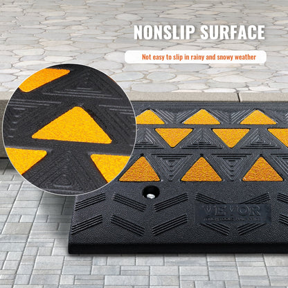 Rubber Curb Ramp 2 Pack, 15.2 cm Rise Height Heavy-Duty 15 tons Load Capacity Threshold Ramps, Driveway Ramps with Stable Grid Structure for Cars, Wheelchairs, Bikes, Motorcycles