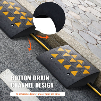 Rubber Curb Ramp 2 Pack, 15.2 cm Rise Height Heavy-Duty 15 tons Load Capacity Threshold Ramps, Driveway Ramps with Stable Grid Structure for Cars, Wheelchairs, Bikes, Motorcycles