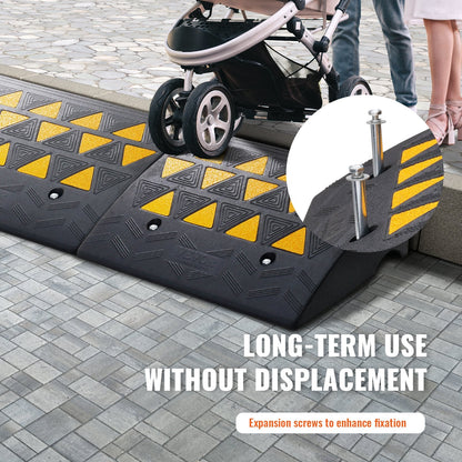 Rubber Curb Ramp 2 Pack, 15.2 cm Rise Height Heavy-Duty 15 tons Load Capacity Threshold Ramps, Driveway Ramps with Stable Grid Structure for Cars, Wheelchairs, Bikes, Motorcycles