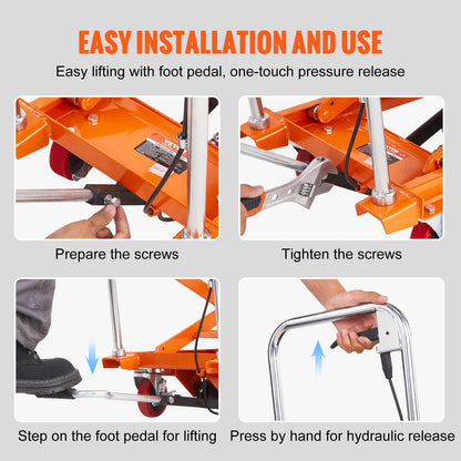 Hydraulic Lift Table Cart, 330lbs Capacity 50" Lifting Height, Manual Double Scissor Lift Table with 4 Wheels and Non-slip Pad, Hydraulic Scissor Cart for Material Handling and Transportation