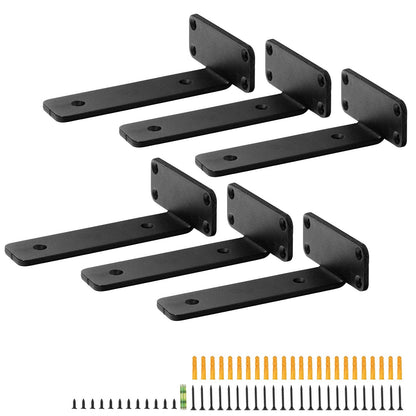 Shelf Bracket, 16cmL x 10cmW x 4.5cmH 6 Pcs, Heavy Duty Floating Shelf Brackets, Brackets for Shelves, 5mm Thick Matte Black L Shelf Bracket,Steel Shelving Brackets with 72.6 kg Load Capacity