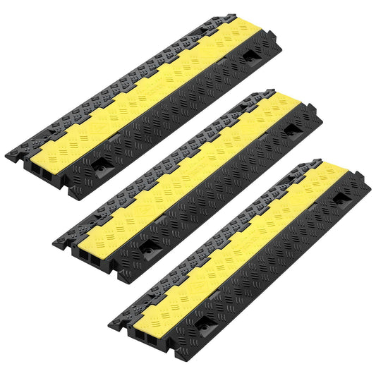 Cable Protector Ramp, 9,979 kg/axle Capacity, 2 Channel Heavy Duty TPU Cord Hose Wire Cover, 31 x 28 mm Channel, Traffic Speed Bump with Flip-Open Top Cover, for Indoor & Outdoor Use, 3 Pack