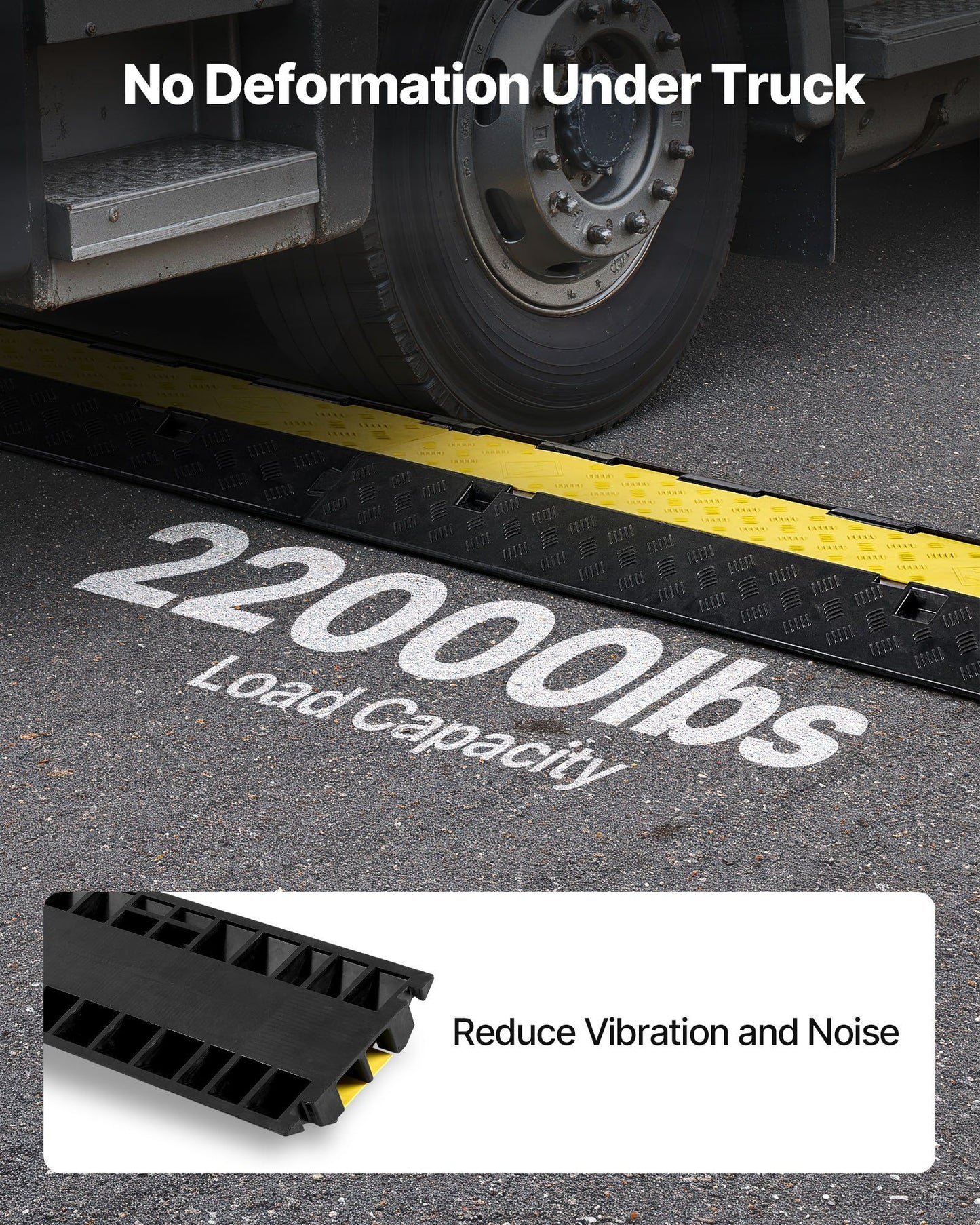 Cable Protector Ramp, 9,979 kg/axle Capacity, 2 Channel Heavy Duty Rubber Cord Hose Wire Cover, 55 x 50 mm Channel, Traffic Speed Bump with Flip-Open Top Cover, for Indoor Outdoor Use, 1 Pack
