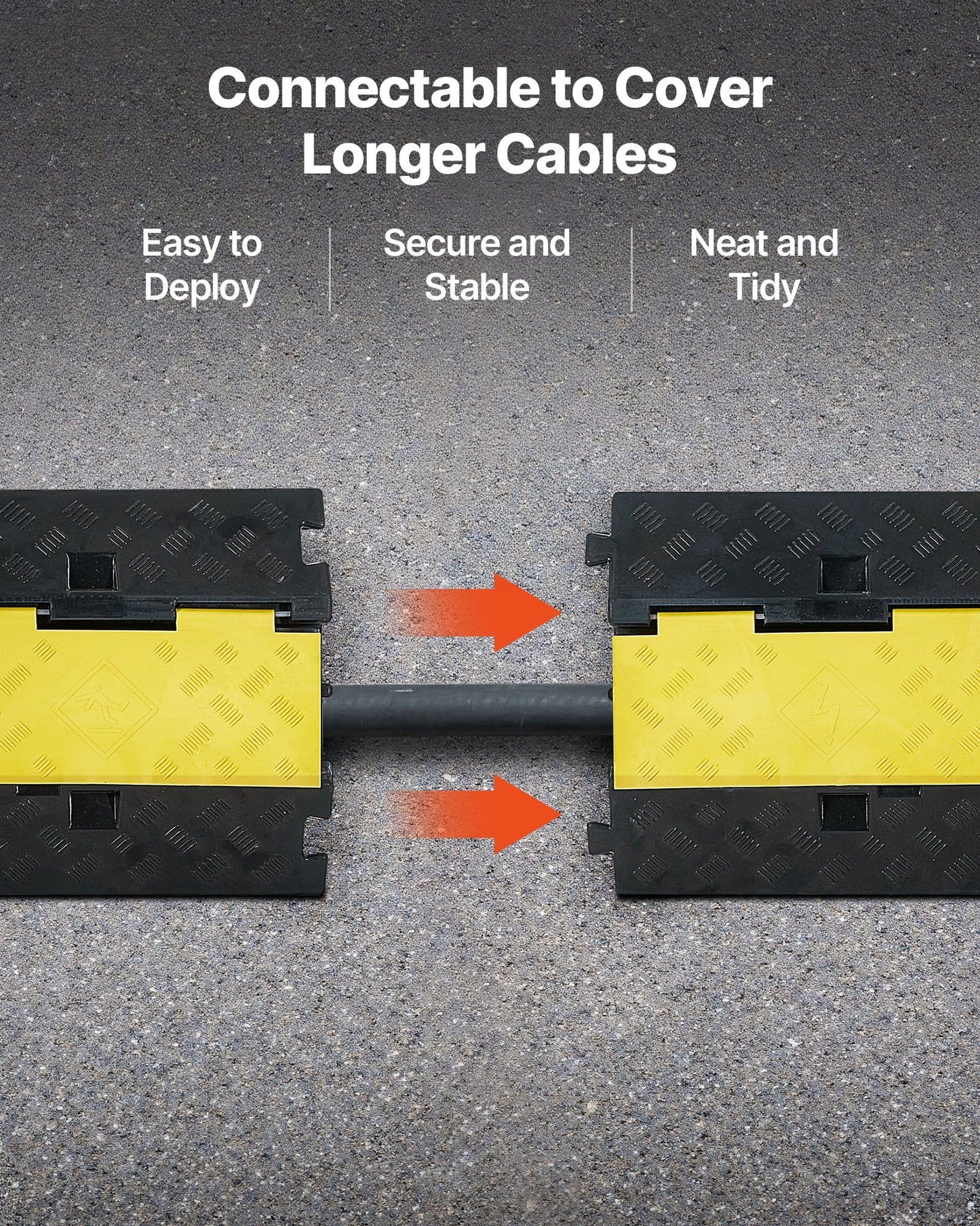 Cable Protector Ramp, 9,979 kg/axle Capacity, 2 Channel Heavy Duty Rubber Cord Hose Wire Cover, 55 x 50 mm Channel, Traffic Speed Bump with Flip-Open Top Cover, for Indoor Outdoor Use, 1 Pack