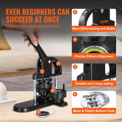 Button Maker Machine, 1/1.25/2.28 inch(25/32/58mm) 3-in-1 Pin Maker, Installation-Free Badge Punch Press Kit, Button Making Supplies with 300pcs Button Parts, Circle Cutter, Magic Book.