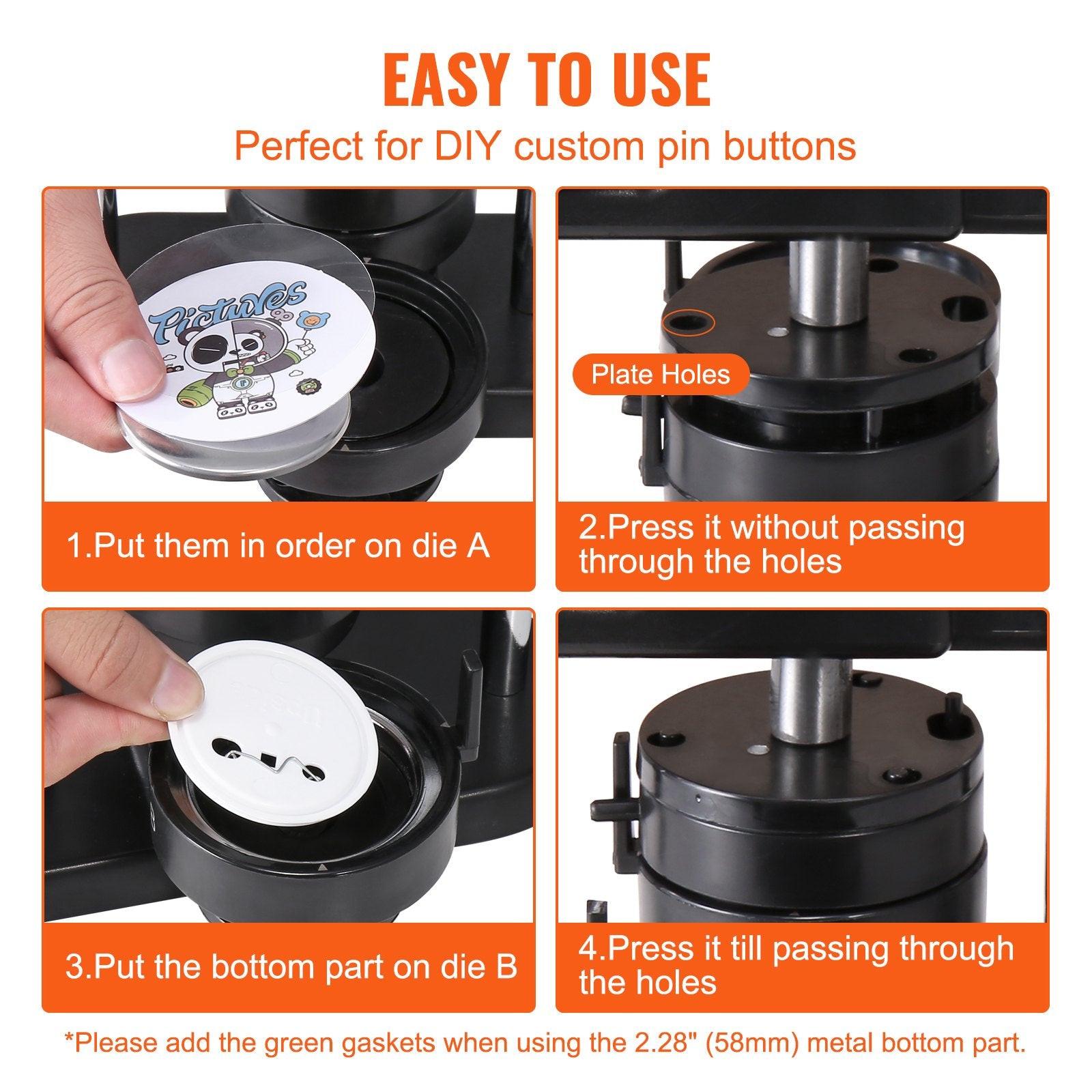 Button Maker Machine, 1/1.25/2.28 inch(25/32/58mm) 3-in-1 Pin Maker, Installation-Free Badge Punch Press Kit, Button Making Supplies with 300pcs Button Parts, Circle Cutter, Magic Book.