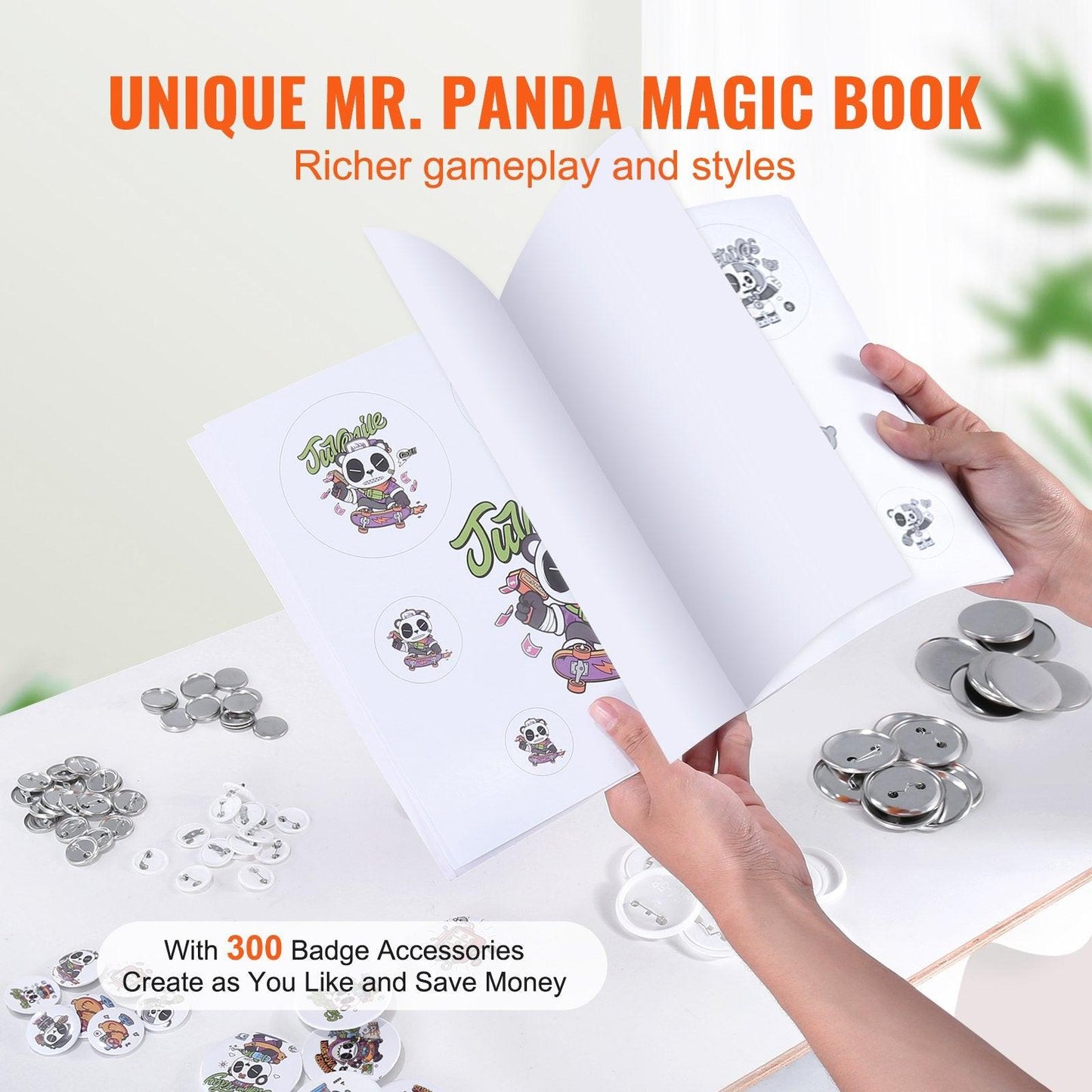 Button Maker Machine, 1/1.25/2.28 inch(25/32/58mm) 3-in-1 Pin Maker, Installation-Free Badge Punch Press Kit, Button Making Supplies with 300pcs Button Parts, Circle Cutter, Magic Book.