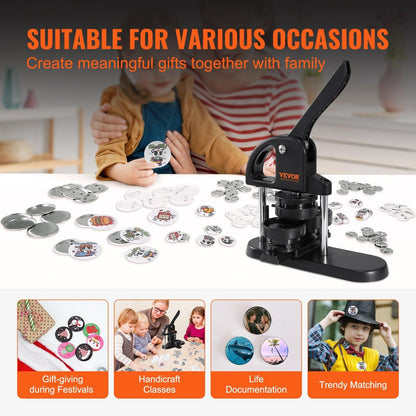 Button Maker Machine, 1/1.25/2.28 inch(25/32/58mm) 3-in-1 Pin Maker, Installation-Free Badge Punch Press Kit, Button Making Supplies with 300pcs Button Parts, Circle Cutter, Magic Book.