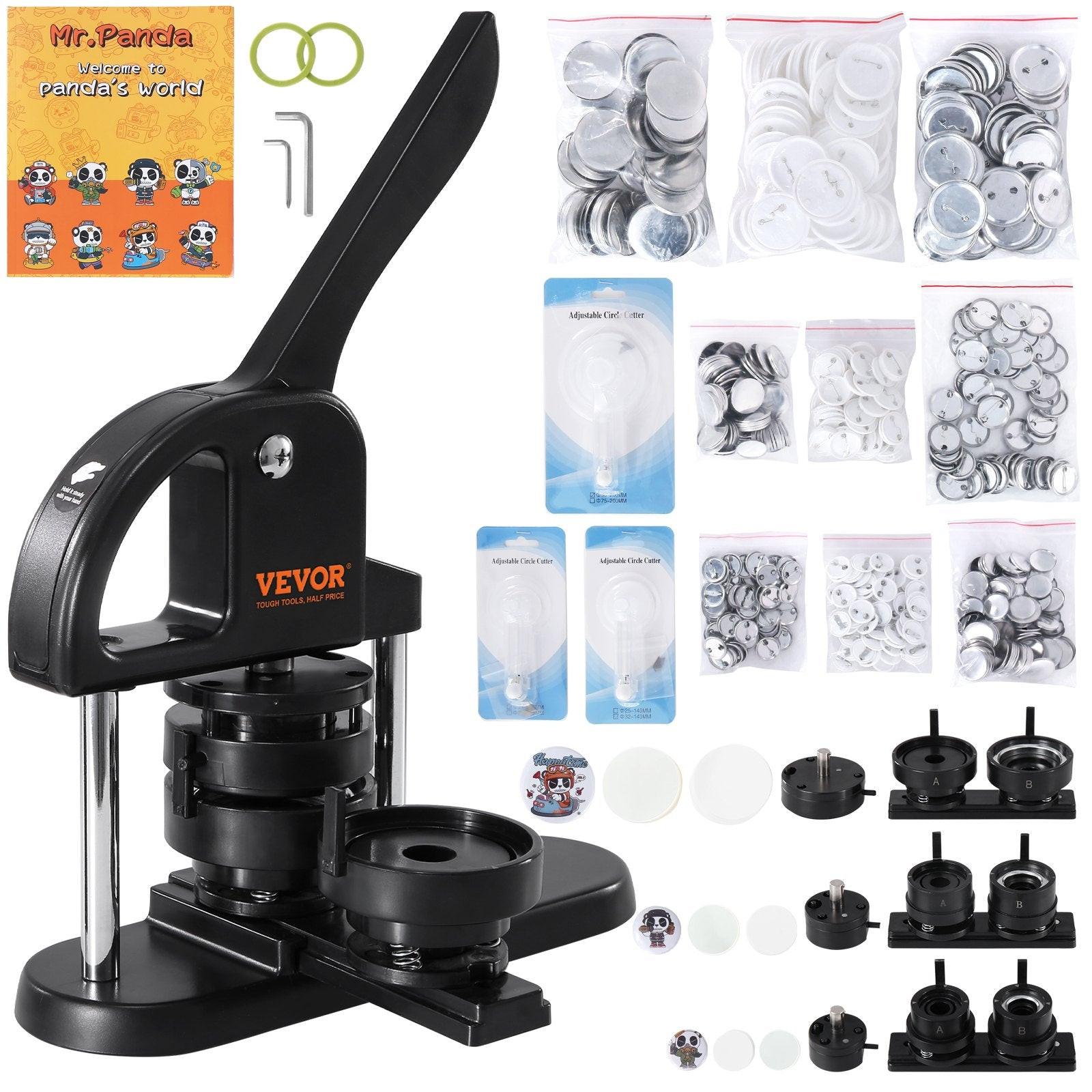 Button Maker Machine, 1/1.25/2.28 inch(25/32/58mm) 3-in-1 Pin Maker, Installation-Free Badge Punch Press Kit, Button Making Supplies with 300pcs Button Parts, Circle Cutter, Magic Book.