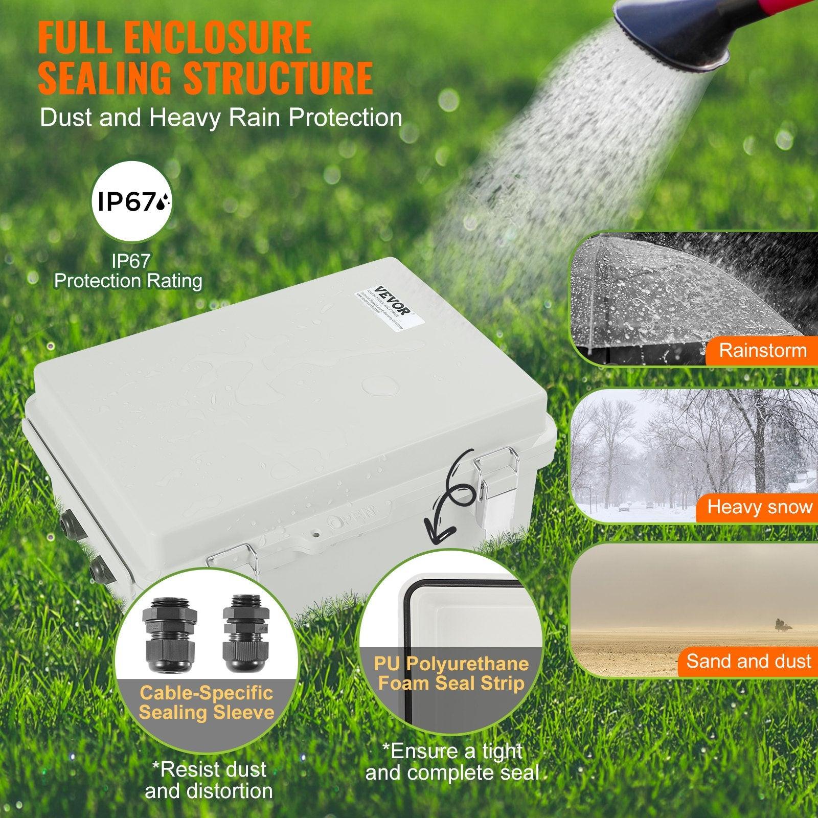 Outdoor Electrical Junction Box, 300 x 200 x 180 mm, ABS Plastic Electrical Enclosure Box with Hinged Cover Stainless Steel Latch, IP67 Dustproof Waterproof for Outdoor Electrical Projects.